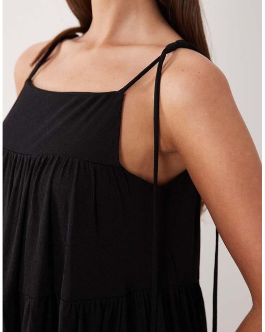 Gina Tricot Black Flowy Strap Detail Mini Dress