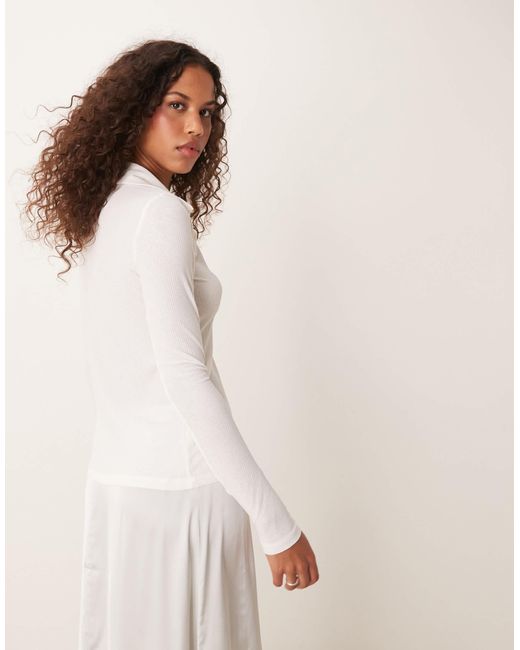 Abercrombie & Fitch Natural – transparentes, geripptes, langärmliges polohemd