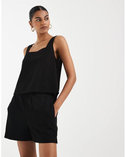 Vero Moda Black Linen Touch Tie Waist Papaerbag Shorts Co-ord