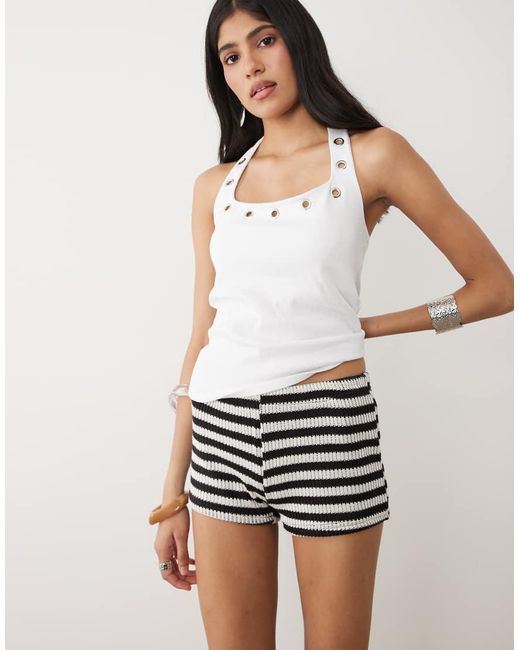 Motel Natural Nikaya Knit Stripe Shorts