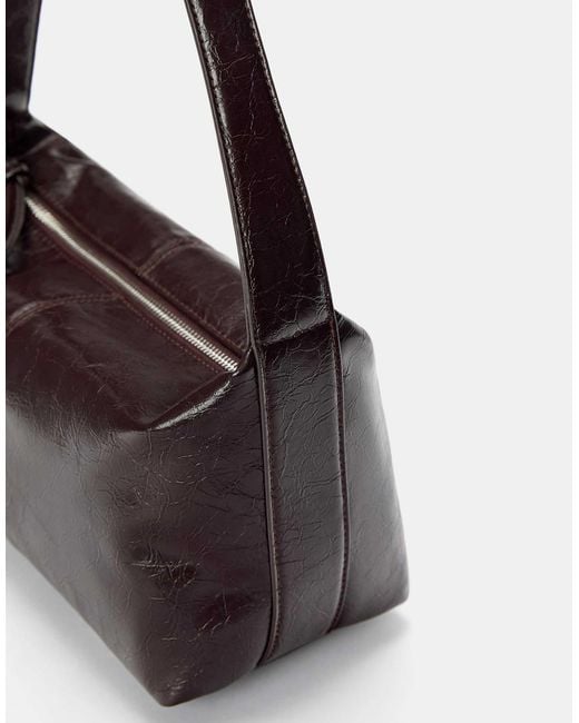 Sac porté épaule effet craquelé - bordeaux Pull&Bear en coloris Brown