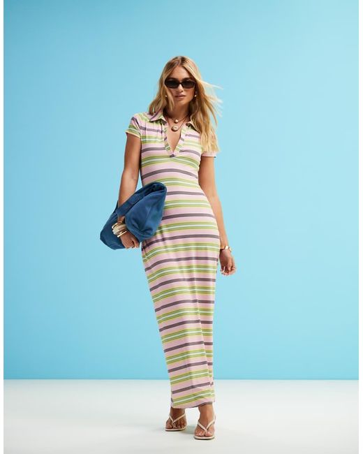ASOS Blue Short Sleeve Polo Midi Dress
