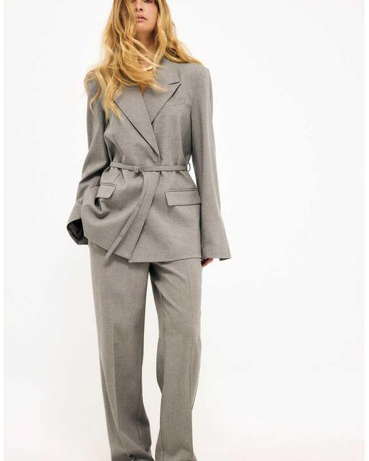 NA-KD Gray Belted Regular Blazer