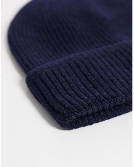 ASOS Blue Knitted Pattern Edge Ribbed Beanie for men