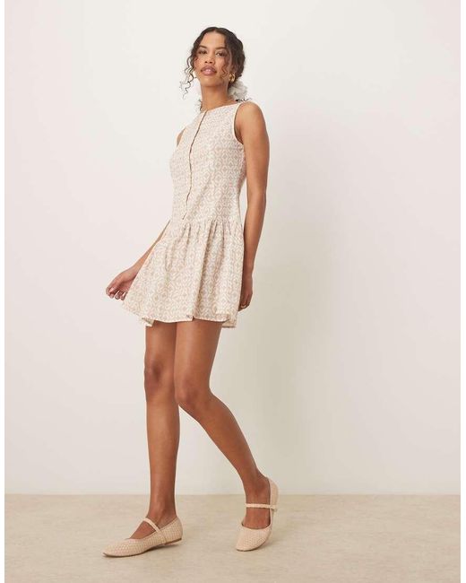 ASOS Natural Slash Neck Button Down Dropped Waist Mini Dress