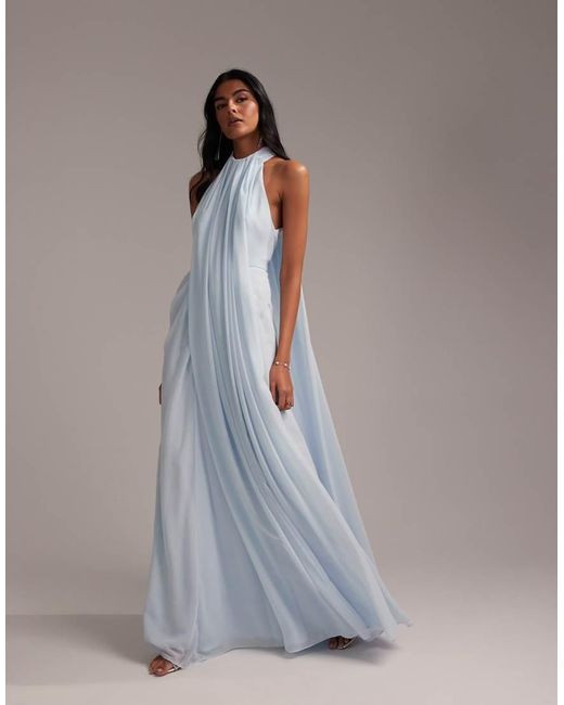 ASOS Bridesmaids Grecian Draped Halter Maxi Dress in Grey | Lyst UK