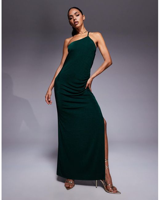 ASOS Green Slinky One Shoulder Maxi Dress With Side Split