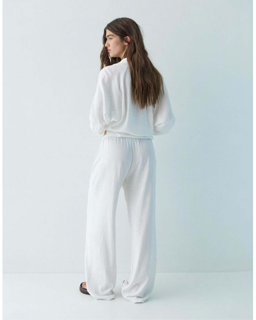 Pull&Bear White – hose aus leinenmix
