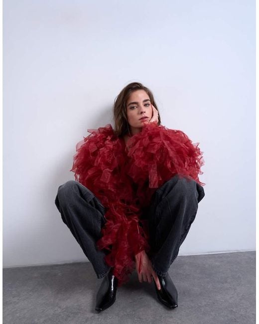 TOPSHOP Red Knitted Organza Extreme Texture Cardigan