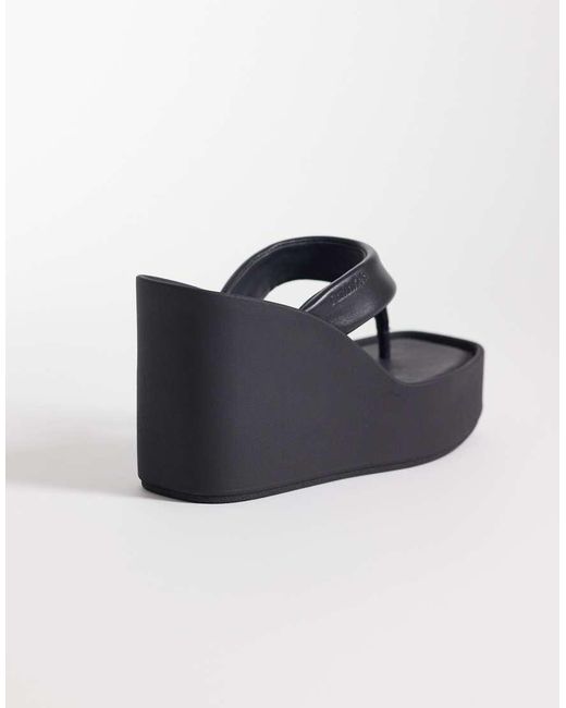 Calvin Klein Black Jeans Leather Thong Wedge Sandal