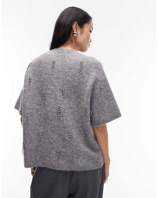 ARKET Gray Alpaca And Wool Blend Knitted Diamonte T-shirt