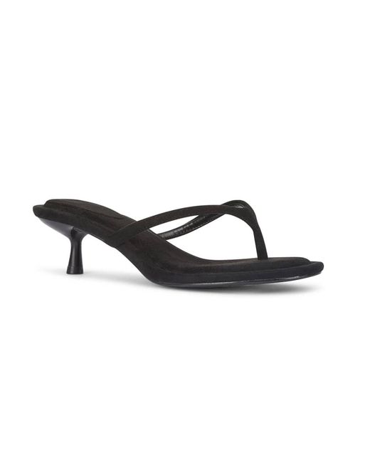 SEQWL Black Thong Mule Kitten Heel Sandals With Minimalist Straps