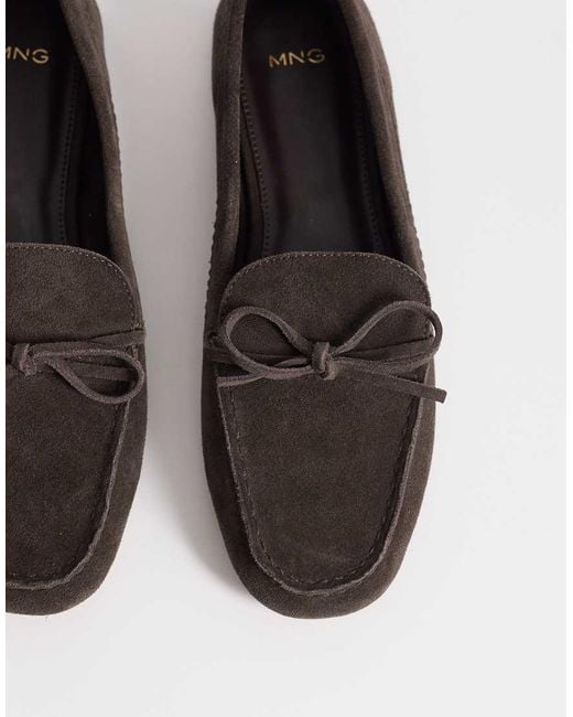 Mango Brown 100% Suede Loafer With Bow Detail