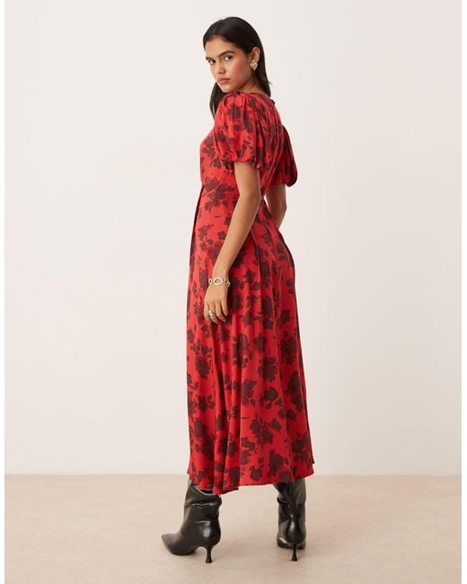 Nobody's Child Red Quinn Puff Sleeve Midi Dress