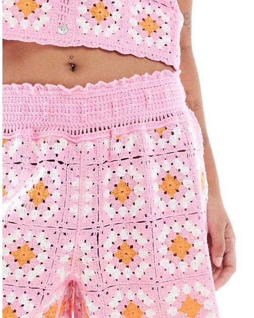 Only Petite Pink Crochet Pull On Shorts