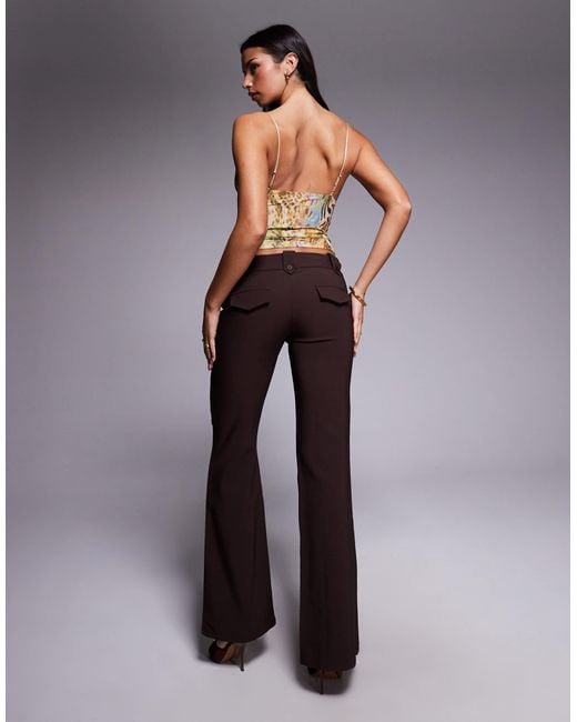 Tiger Mist Brown Kittie Low-waisted Tailored Button Detail Flared Pants