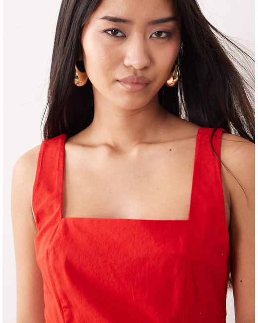 Nobody's Child Red Valencia Cotton Rich Square Neck Peplum Top