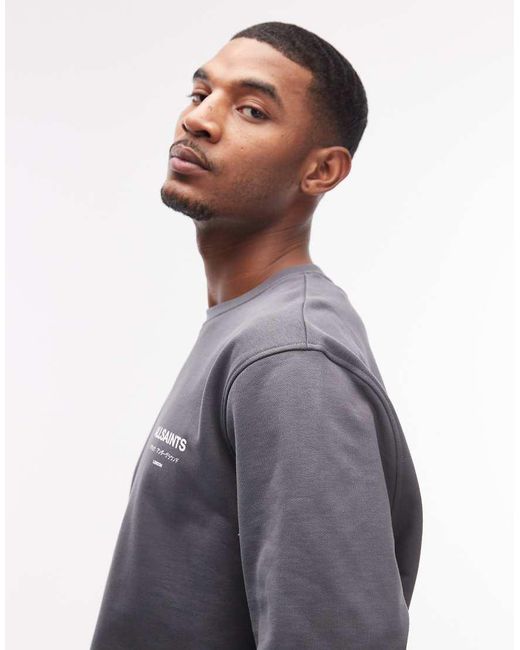 AllSaints Blue Underground Crewneck Logo Sweatshirt With Back Print for men