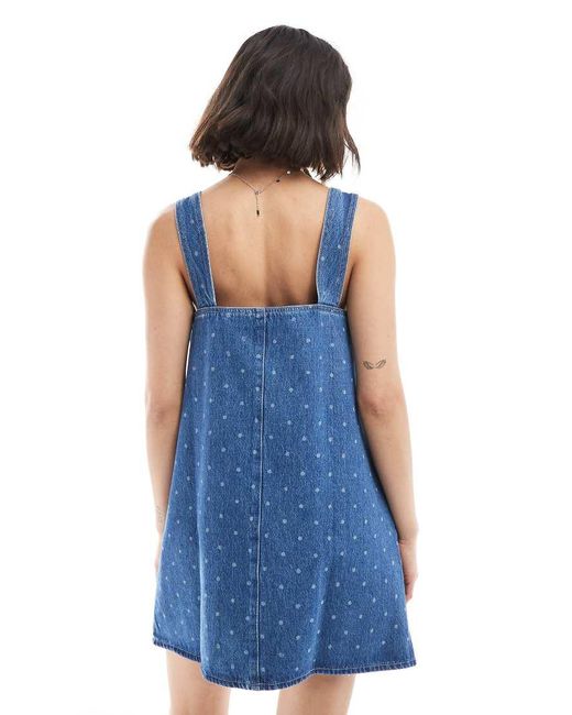 ASOS Denim Mini-Jurk Met Stippenprint in het Blue