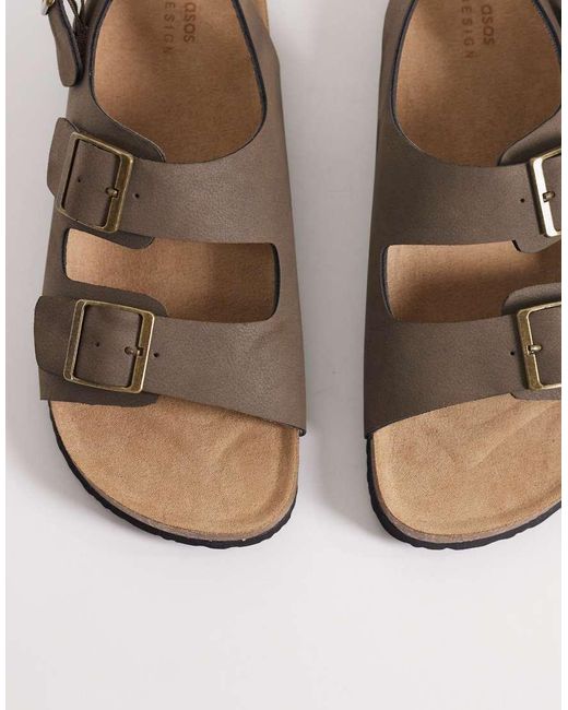 ASOS Brown Three Strap Sandals With Buckles for men