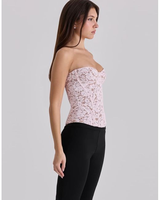House Of Cb Purple Solaine Baby Floral Lace Boned Corset Top