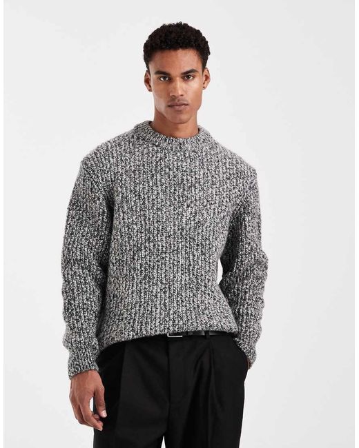 Jack & Jones Gray Twisted Yarn Jumper for men