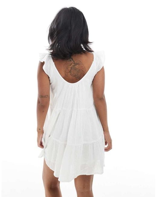 Only Petite White Scoop Neck Cheesecloth Tiered Mini Dress