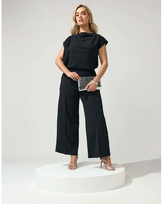Yours Clothing Black Drape Shoulder Top