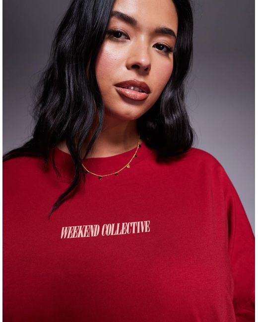 ASOS Red Weekend Collective Curve Icon Oversized T-shirt With Stacked Back Logo