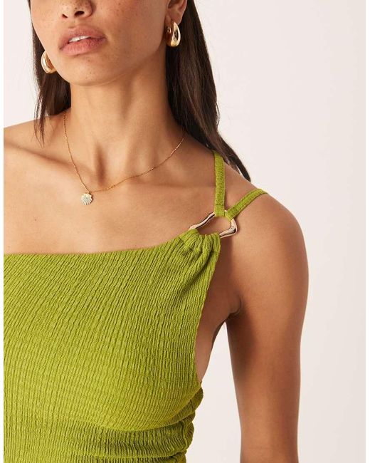 ASOS Green Textured One Shoulder Cut Out Waist With Hardware Detail Maxi Dress