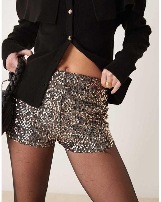 Miss Selfridge Natural Silver Sequin Booty Shorts