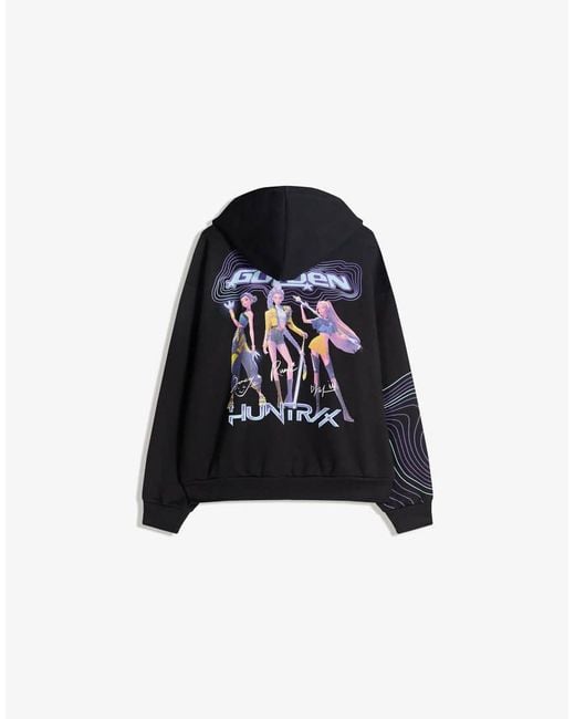 Bershka Blue Kpop Demon Hunters Huntr/x Digital Filter Hood Sweatshirt With Hood Sweatshirt