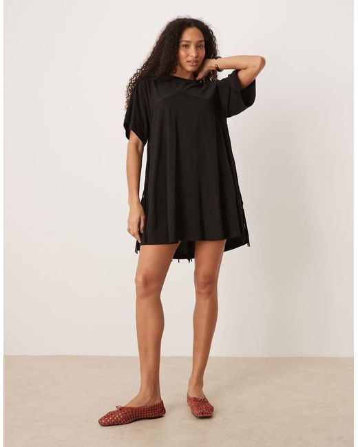 ASOS Black T Shirt Swing Dress With Fringe Back Detail