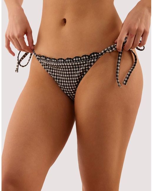 Peek & Beau Brown Margot Gingham Scallop Trim Tie Side Bikini Briefs