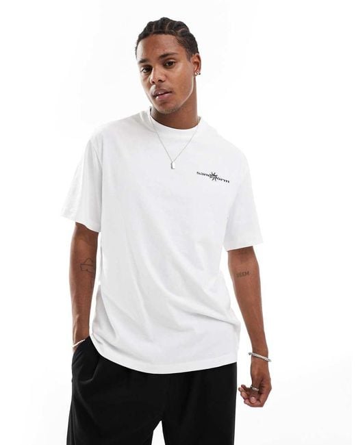 Bershka White Boxy Fit Sandstorm Printed T-shirt for men