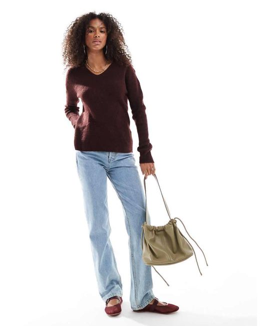 ONLY Brown V Neck Slouchy Jumper