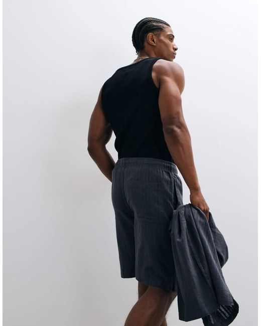 Only & Sons Blue Linen Blend Textured Shorts for men
