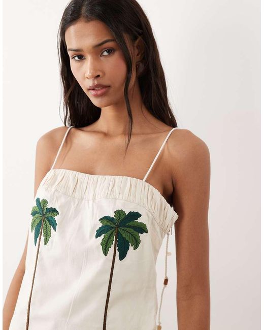 ASOS Natural Mini Dress With Palm Tree Embroidery