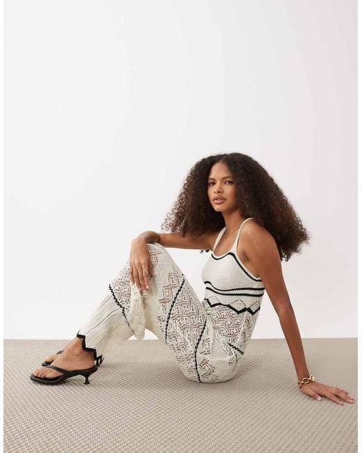 River Island Natural Striped Knitted Midi Dress