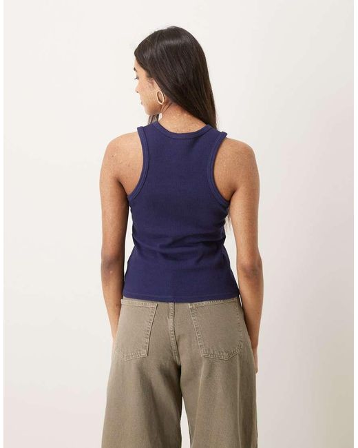 Calvin Klein Blue Monogram Waffle Racer Tank Top