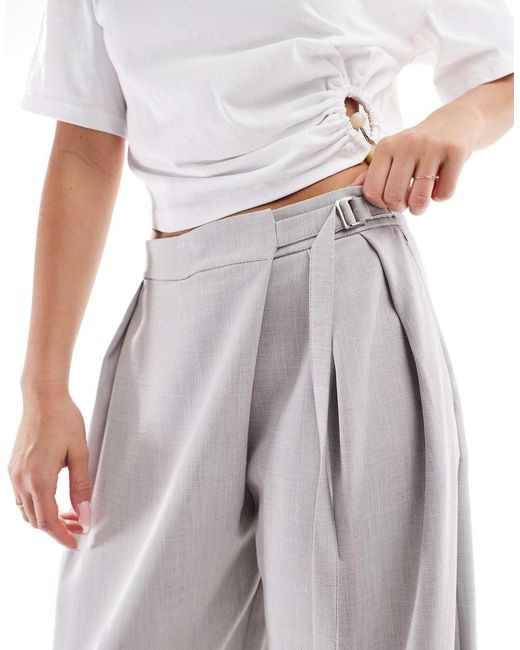 Bershka White High Waisted Tie Detail Wide Leg Tailored Trousers