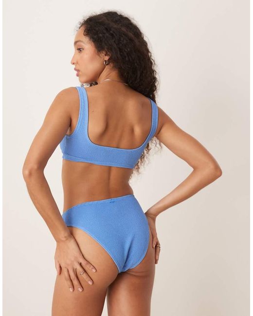 & Other Stories Blue Mix And Match Crinkle Scoop Front Bikini Top With Low Back