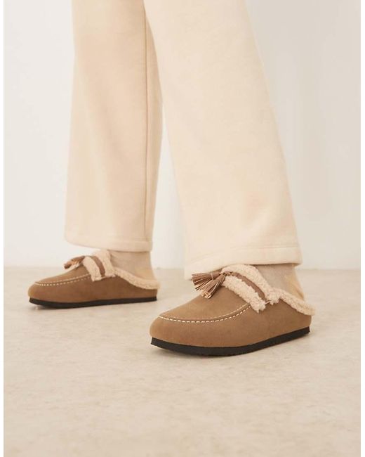 Glamorous Natural Fluffy Slip On Mules