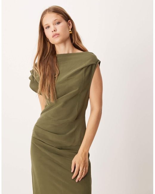 ASOS Green Asymmetric Cowl Front Midi Dress