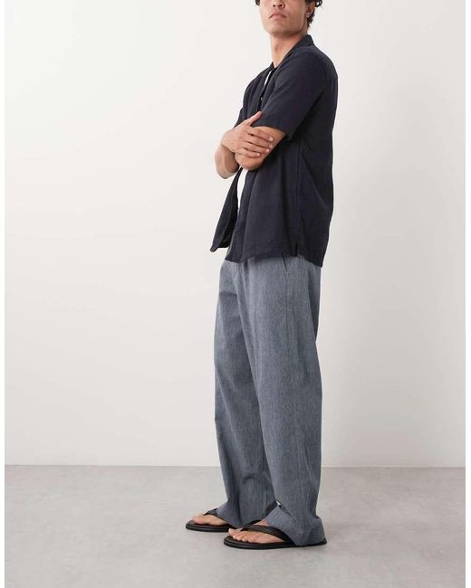 Abercrombie & Fitch Blue Cotton Linen Mix Pleated Baggy Poplin Trousers for men