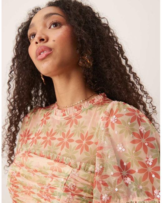 ANAYA Natural Floral Print Gathered Midaxi Dress