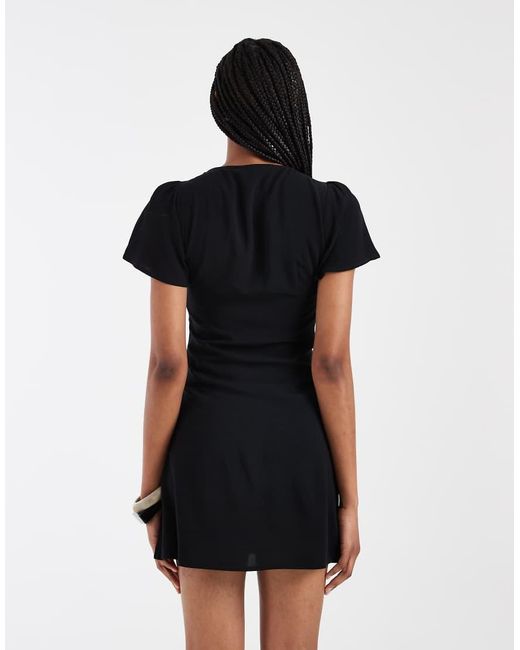 Vero Moda Black Easy Joy Short Sleeve Bow Front Mini Dress