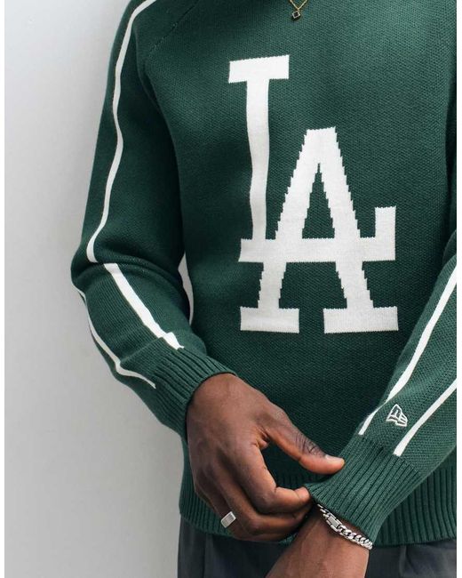 KTZ Green La Dodgers Large Logo Knitted Jumper With Contrast Piping for men