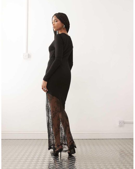 Noisy May Natural Long Sleeve Maxi Dress With Lace Fishtail