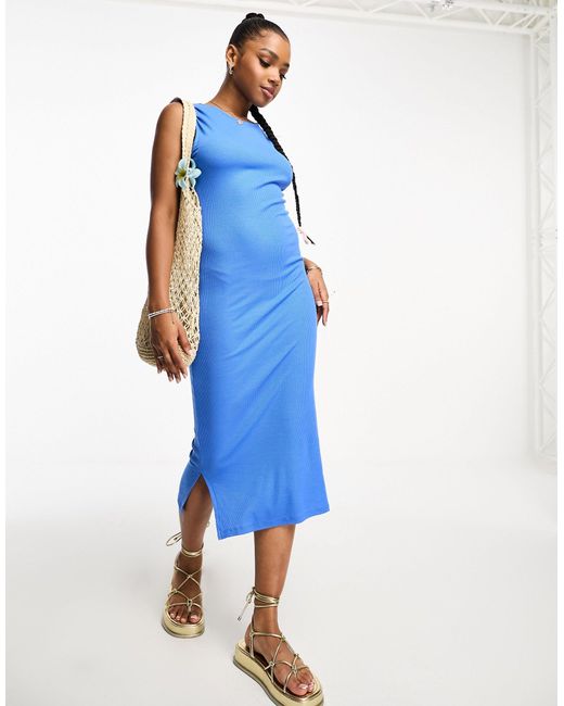 Vero Moda Jersey Sleeveless Bodycon Midi Dress in Blue | Lyst